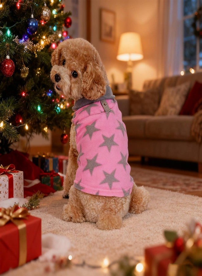 Rbenxia 2 Piece Grey and Pink Dog Heart Sweater with Leash Ring Soft Fleece Vest Dogs Pullover Warm Jacket Pet Dogs Clothes Winter Dog Outfits for Small Puppy Cat Pets (Medium, Stars+Heart) - Image 4